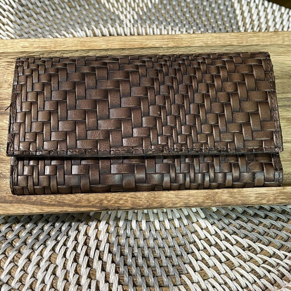 Patricia Nash Brown Basketweave Italian Leather T… - image 1